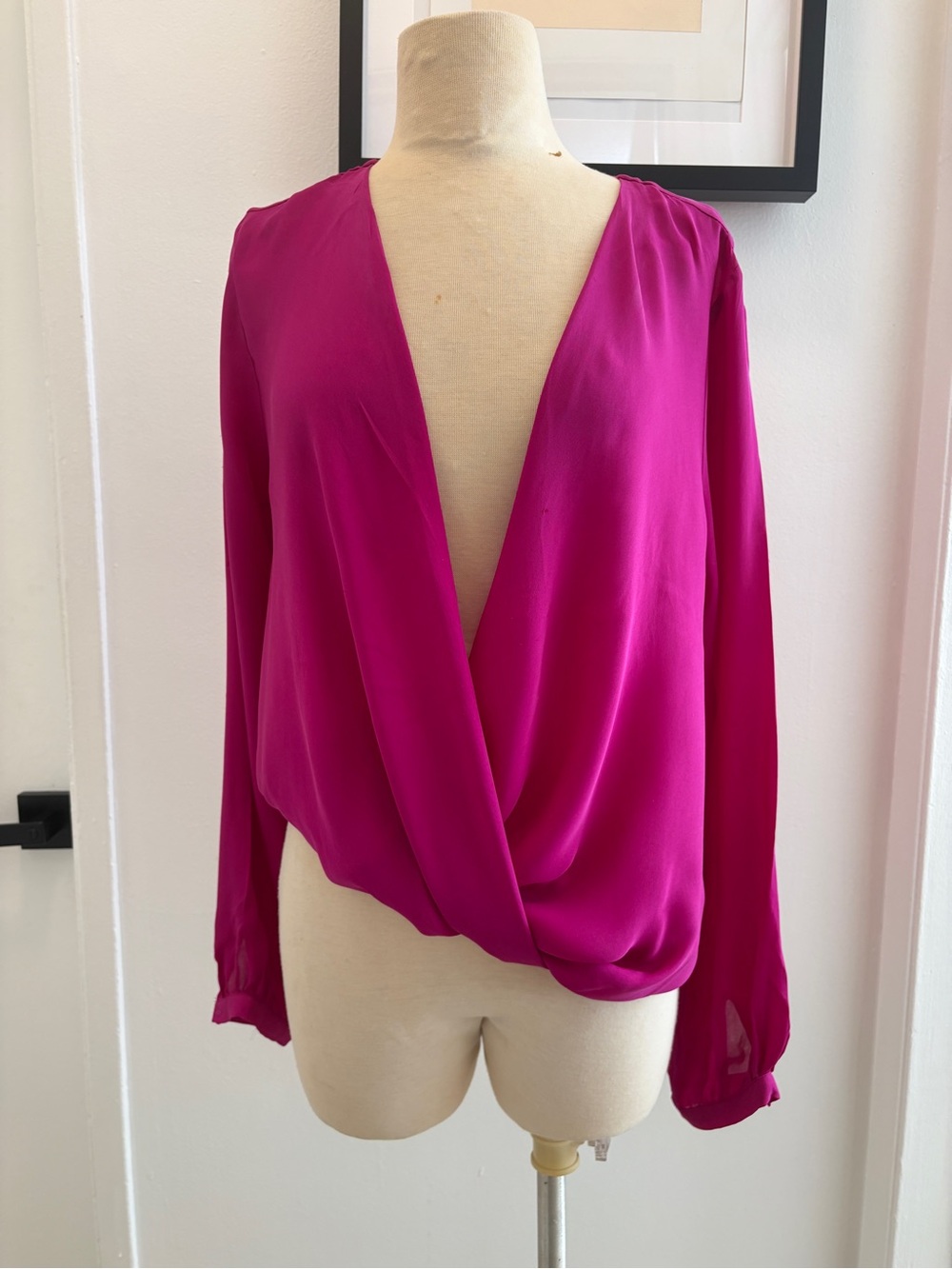 Haute Hippie Magenta fuchsia Deep V Draped Blouse